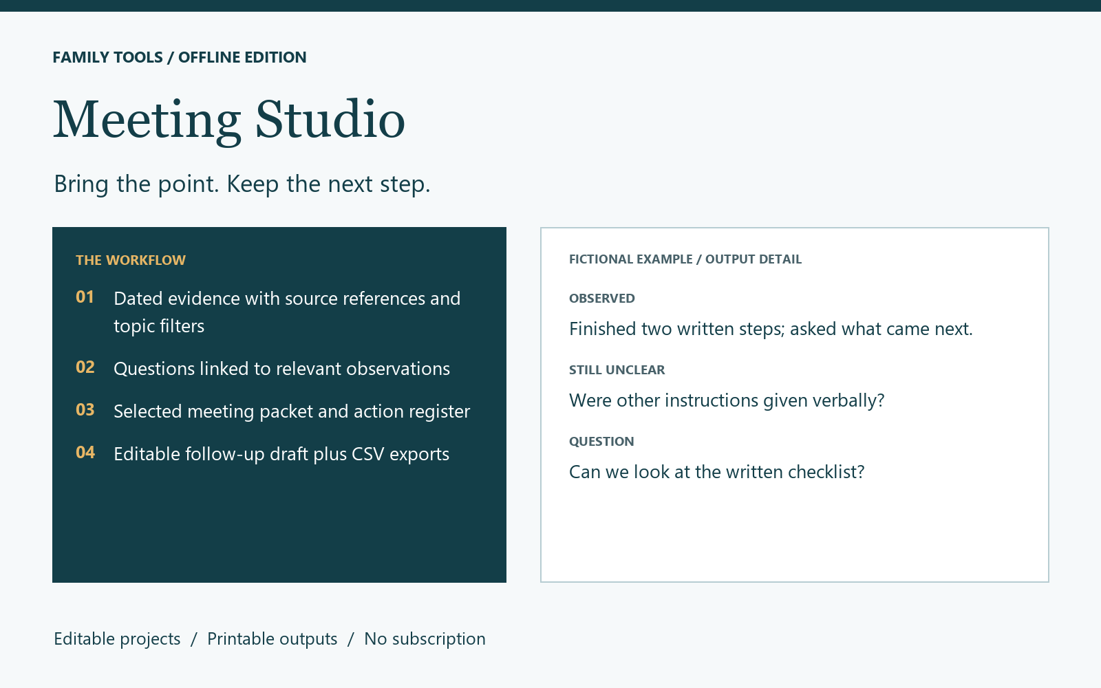 Meeting Studio feature preview with a fictional example