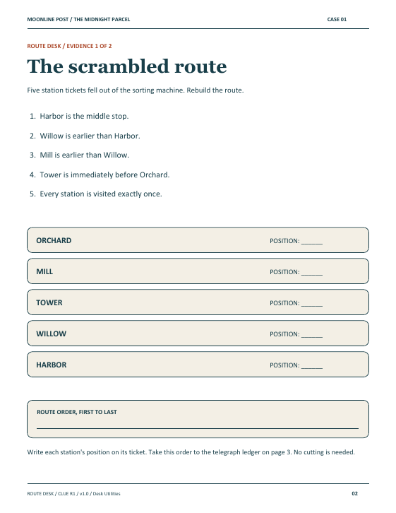 Actual player page: the scrambled route puzzle